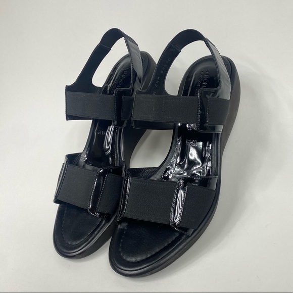 Donald J. Pliner Black Nona Patent Wedge Sandal Size Women's 8.5 - Picture 5 of 11